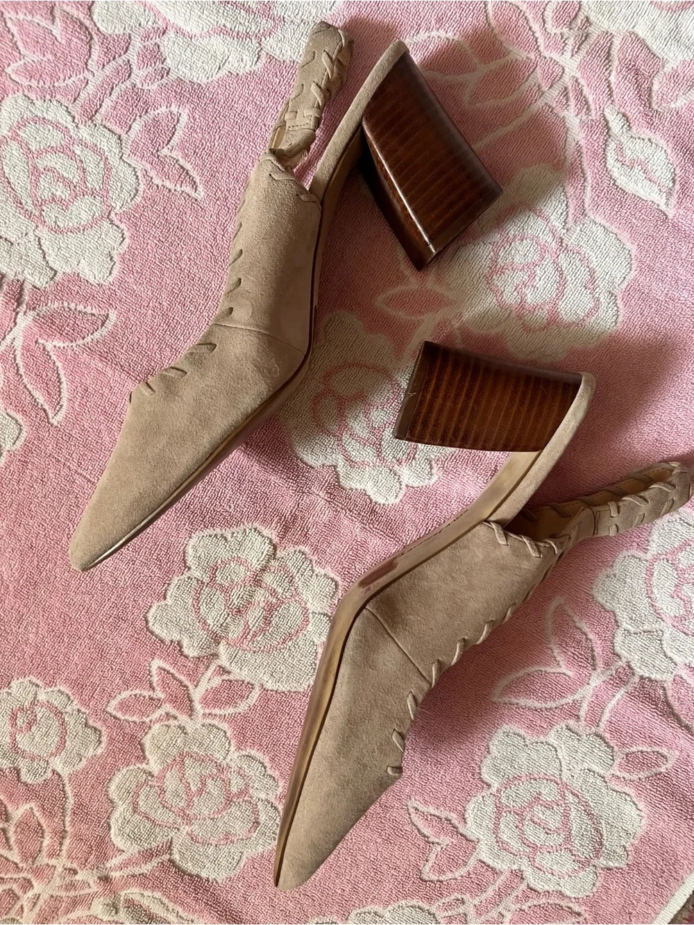Sole Society Taupe Braided Slingback Block Heel Pumps